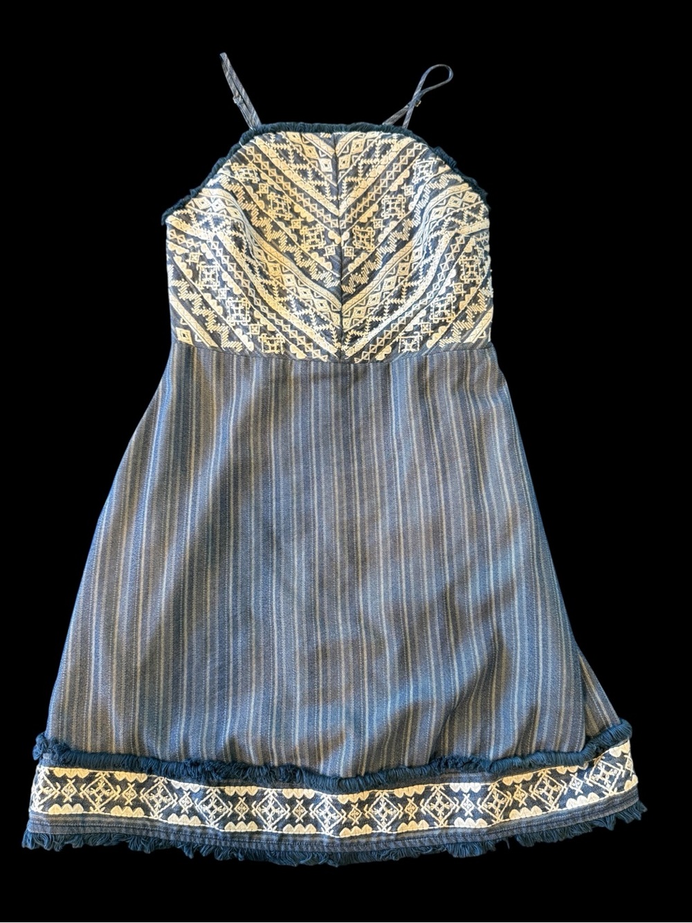 Miss Me Blue and Cream Embroidered Stripe Sundress